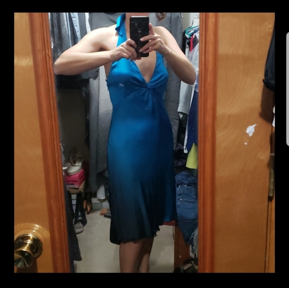 Silk halter dress vintage in teal - Picture 12 of 12